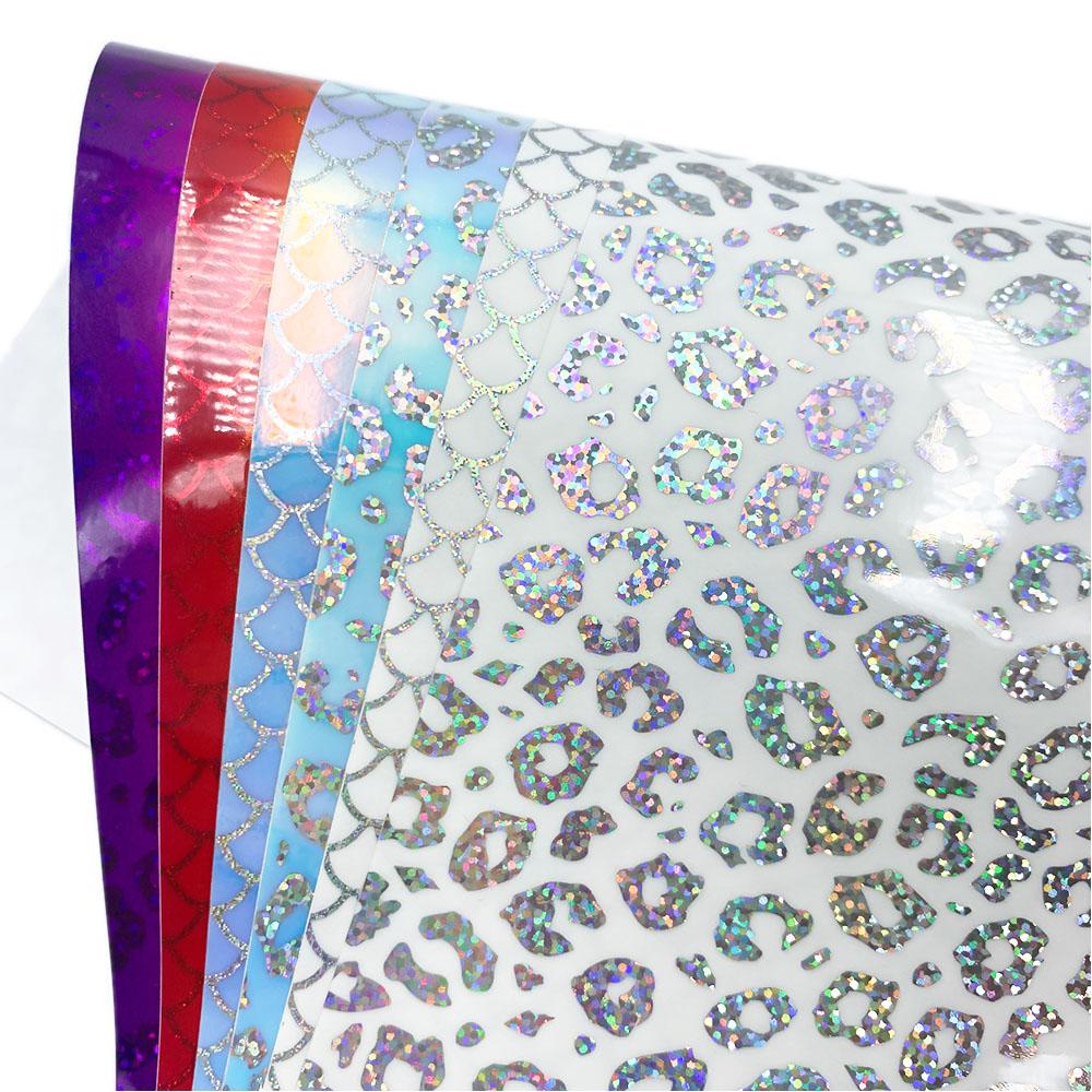 12"x10" Adhesive Vinyl Holographic Rainbow Leopard Mermaid Craft Film DIY Window Glass Decals Decor Signs Stickers For Cut