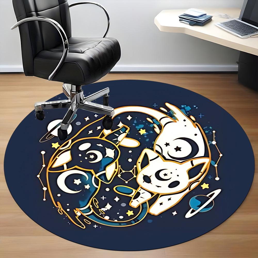 1pc Galaxy Cat Pals Office Round Area Rug, Indoor Mat Suitable For Office, Under Office Chairs Bedroom Living Room Home Decor, Room Deco 049