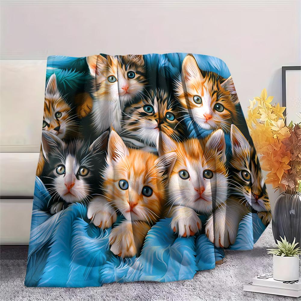 Kitty Print Flannel Blanket, High Quality Comfortable for All Seasons, Home Decor, Warmth and Comfort, Perfect for Christmas Gifts