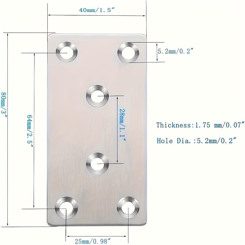 2pcs Stainless Steel Straight Angle Bracket Fixed Hole Metal Brackets for Furniture Fasteners and Wood Board Connect