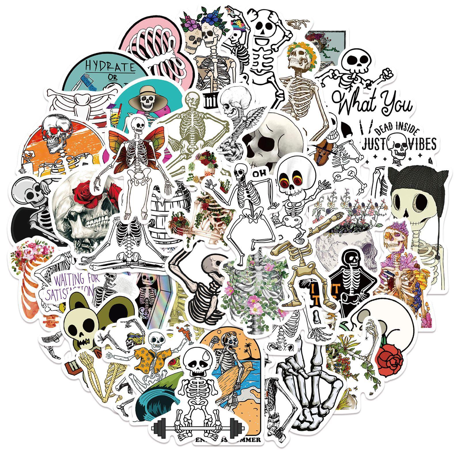

50 Cartoon Art Style Skull Stickers Can Decorate Suitcase Notebook Guitar Waterproof Stickers