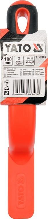 Wire brush, brass wire, 3 rows, plastic handle / YT-6343 / YATO