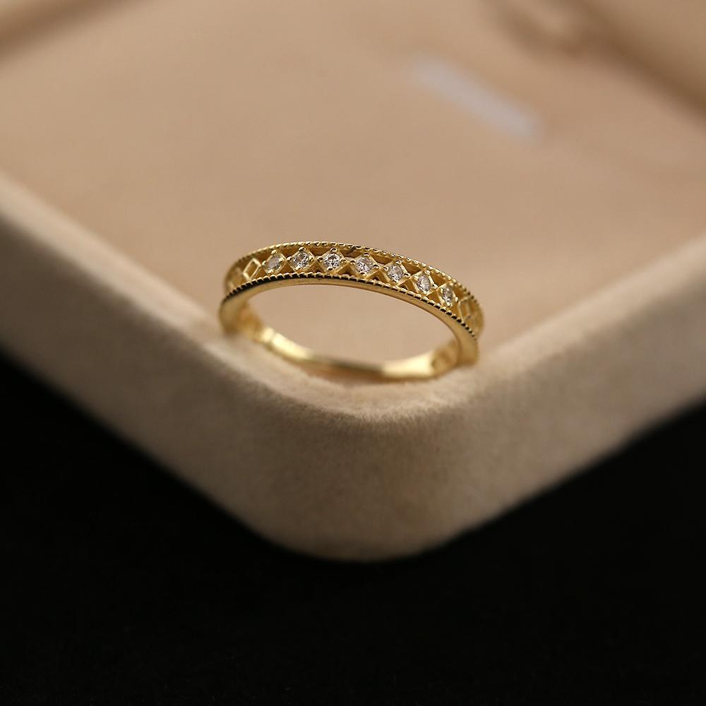 

925 Sterling Silver Korean Version Simple Pavé Crystal Ring Women Light Luxury Temperament Wedding Party Jewelry Gift 5 золотой