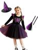 Vestido de Malha Preto e Roxo de Manga Longa com Asas para Meninas - Estilo Festa à Fantasia de Halloween