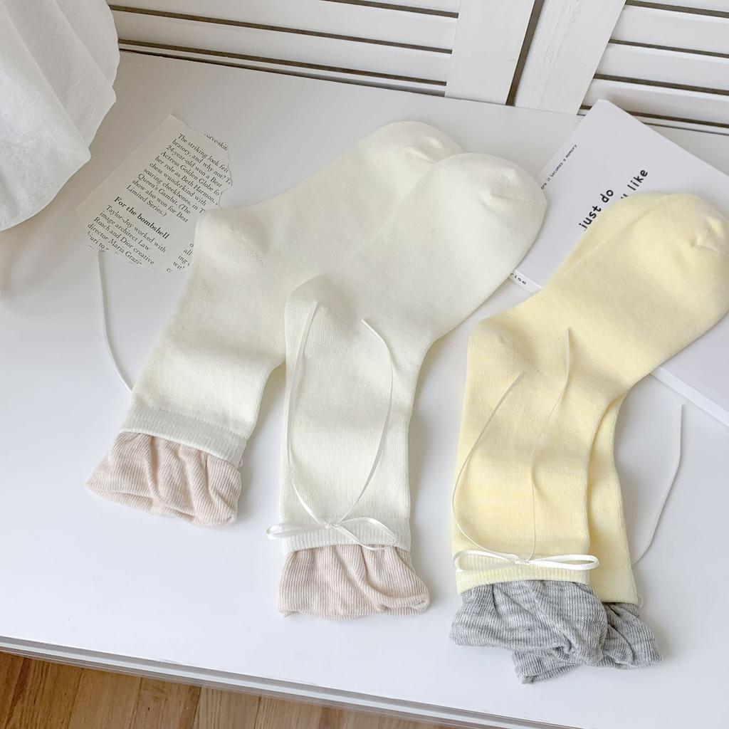 Stacked Socks Children's Bud Medium Tube Women's Socks Bow Cute Small White Leather Shoes Medium Long Socks