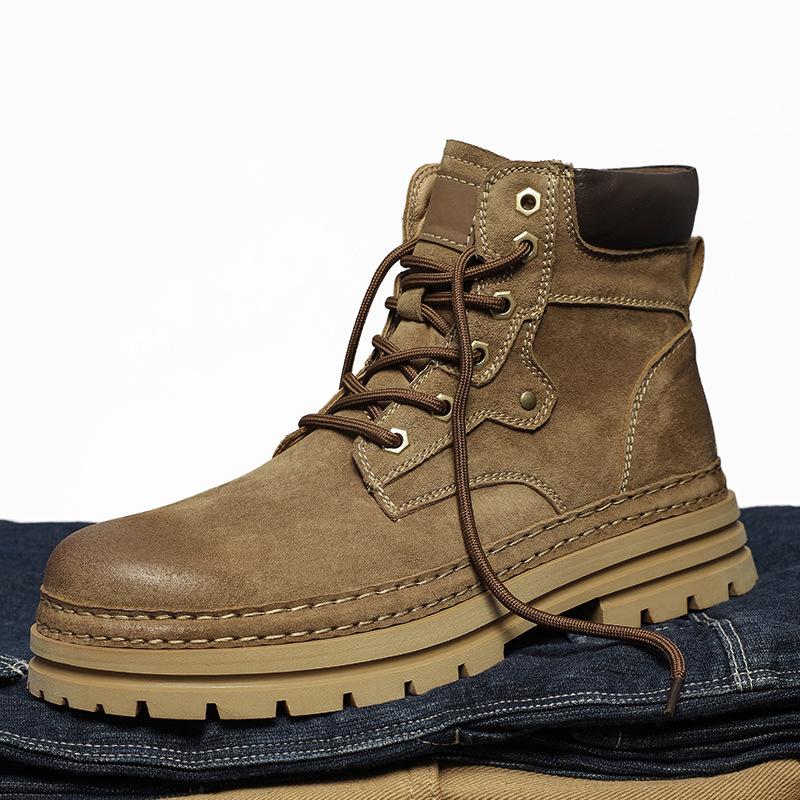 Men's Shoes Rhubarb Boots Men's Winter Thick-soled Outdoor Leisure High-top Tooling Boots Warm Martin Boots Trendy Shoes