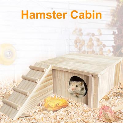 Hamster Hut Wooden Double-Decker Hut Habitats Decor With Climbing Ladder Cage Accessories For Dwarf Gerbils Mice Small Animals