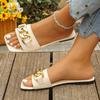 Fashion 2025 Summer New Plus Size Women’s Open Toe Slippers Square Toe Outdoor Chain Metal Decoration Sandals for Daily Beach Slippers