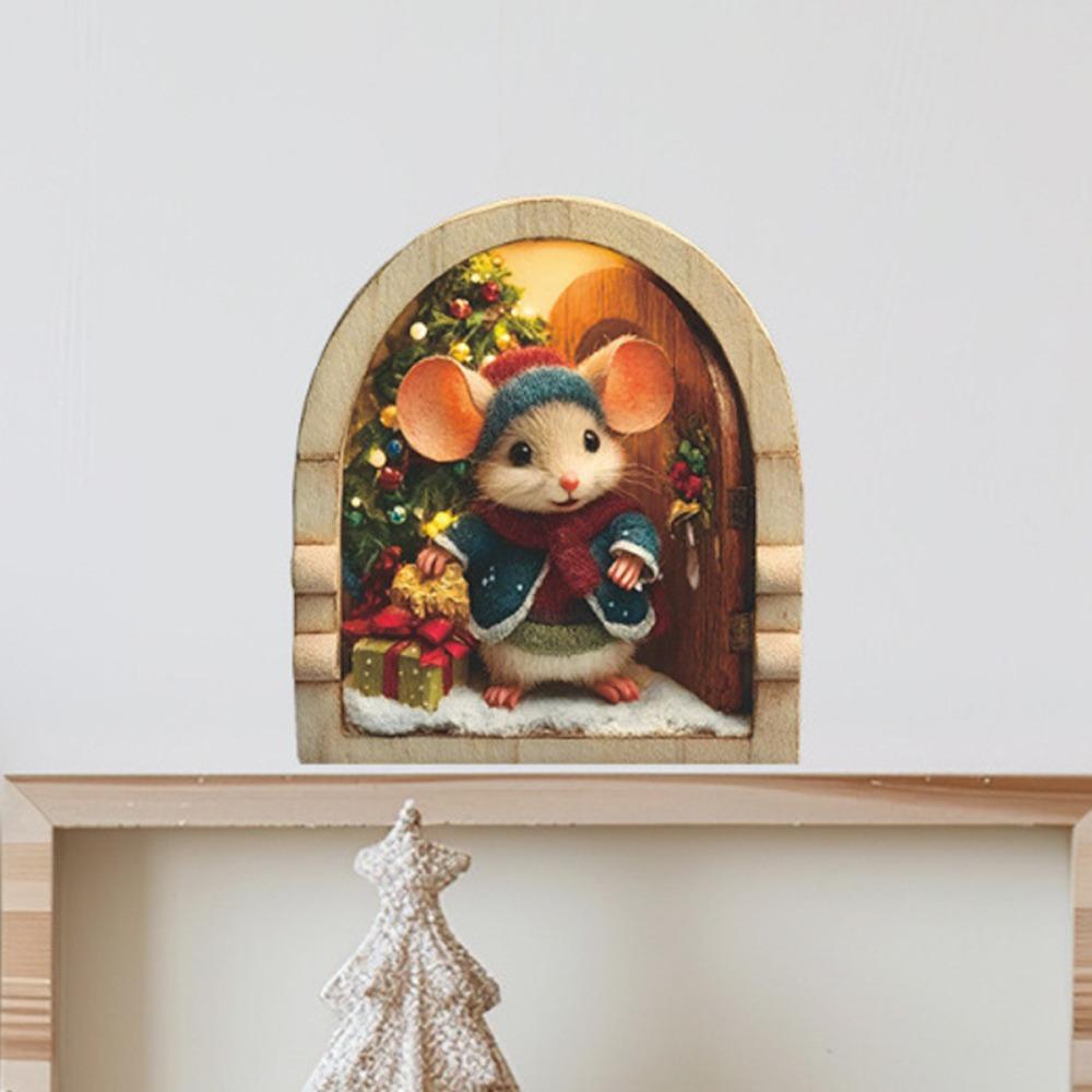 5Pcs New Mouse Theme Christmas Wall Stickers Cute Design Small Size Xmas Decoration Merry Christmas Decor Holiday Decor