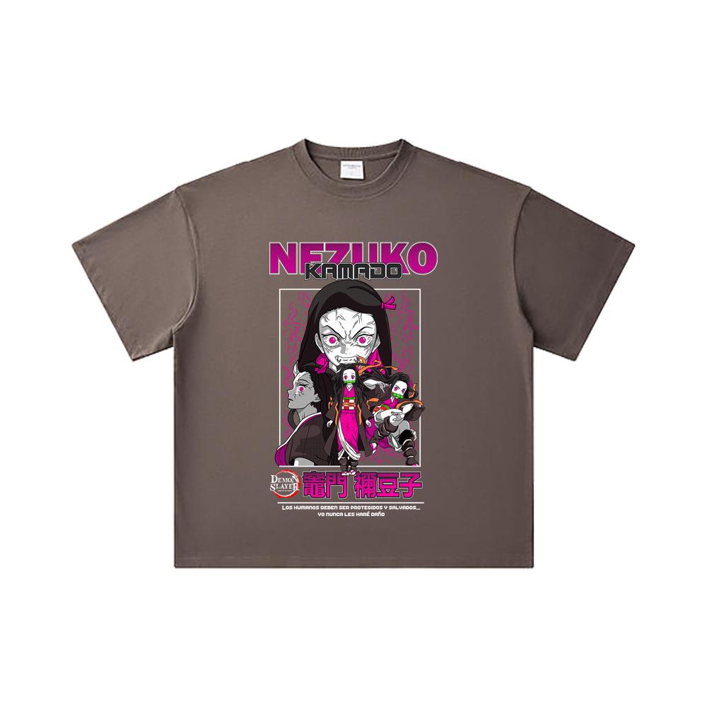 260 GSM Double Yarn 32 Count 100% Cotton Demon Slayer V55 Nezuko Print Unisex Heavy Cotton T Shirt