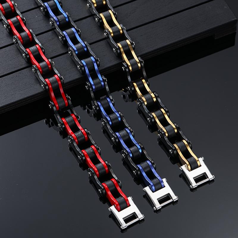 Punk Rock Biker 316L Stainless Steel Mens Bracelet Fashion Zircon Bike Bicycle Chain Jewellery Pulsera Hombre Acero Inoxidable