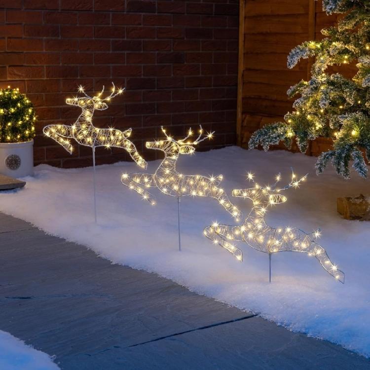 3pack Deer Shape Outdoor Christmas Light Durability Iron Lawn Ornaments for Pathway and Planter