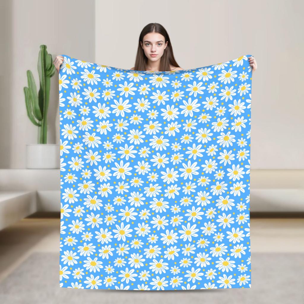 Daisy Floral Pattern Blankets Spring  Warm Cozy Throw Blanket For Adults Girls Living Room Flannel Bedspread Bed Cover