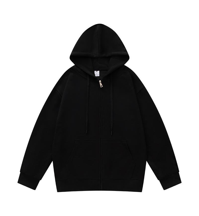 Unisex Loose Fit Zipper Hooded Cardigan Sweatshirt - Solid Color Casual Outerwear