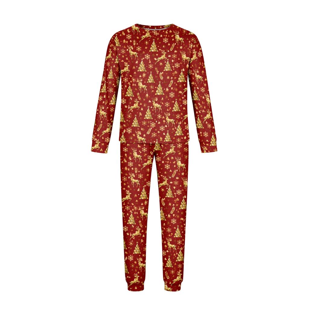 Comfortable Parent-Child Matching Christmas Print Loungewear Set with Long Sleeve Top and Pants