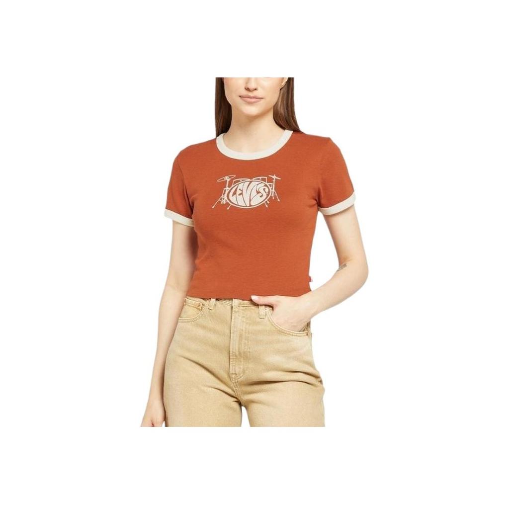 Levis Printed Logo Slim Fit Comfortable Ribbed Round Neck Short Sleeve T-Shirt Women T-Shirts Brown A3523-0131