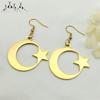 Muslim Islam Moon Star Stainless Steel Hoop Earrings for Women Gold Color Dangle Earrings Amulet Jewelry Party Gift 7615