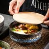 Japanese Ramen Bowl Set Black Ceramic Tableware Instant Noodle Bowl With Lid Superbowl
