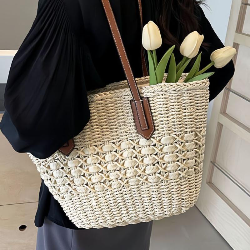 Large Capacity Straw Beach Tote Bag for Women - Summer Vacation Shoulder Bag for Beach & Commuting