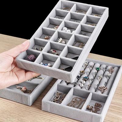 Fashion Portable Velvet Jewelry Storage Tray Ring Necklace Display Box HolJSE