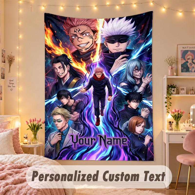 Custom Personalized Tapestry,Jujutsu Kaisen Print Custom Name Text Wall Art Hanging for Bedroom