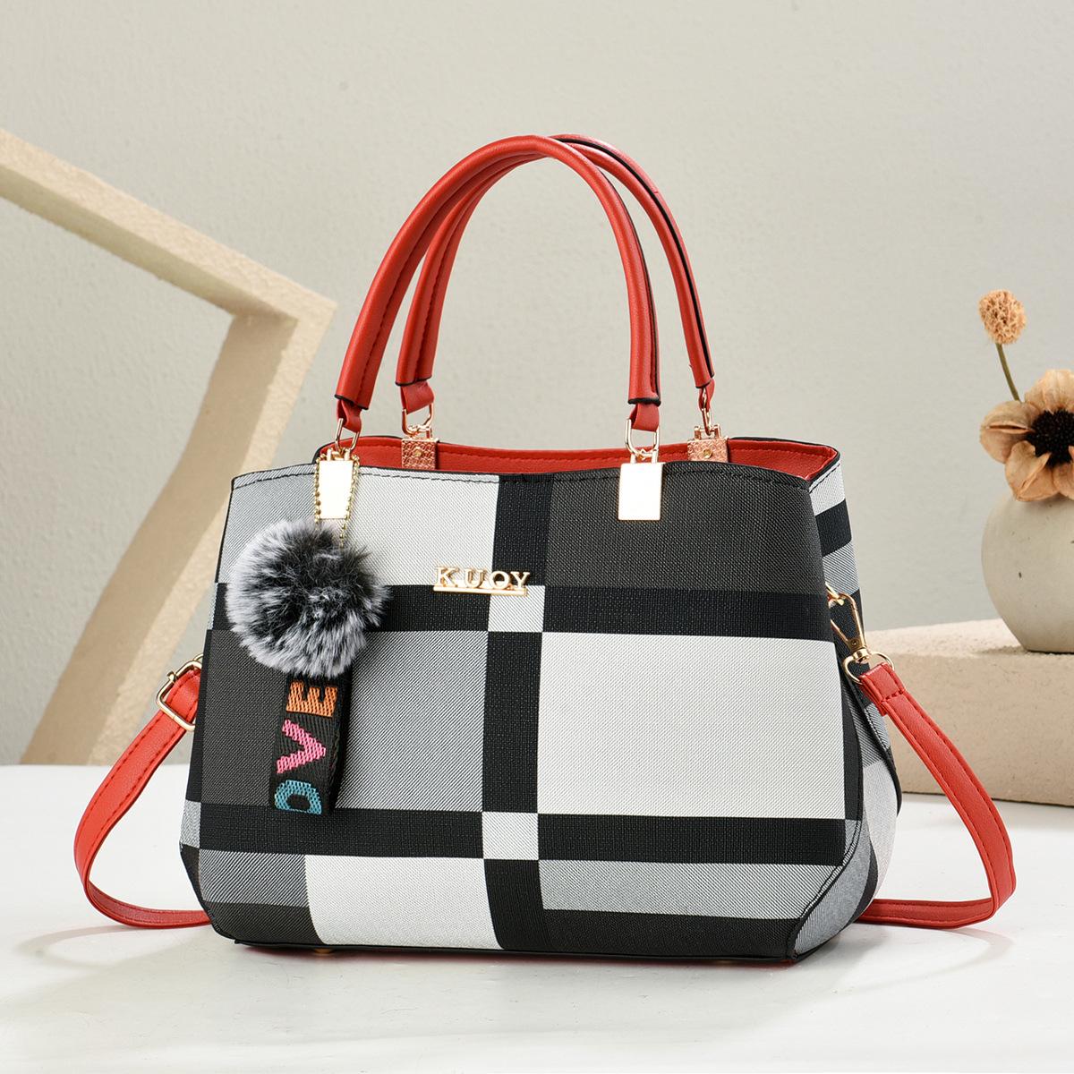 Classic Checkered Color Block Handbag For Women Versatile Hand Carry Shoulder Crossbody All-match Daily Purse