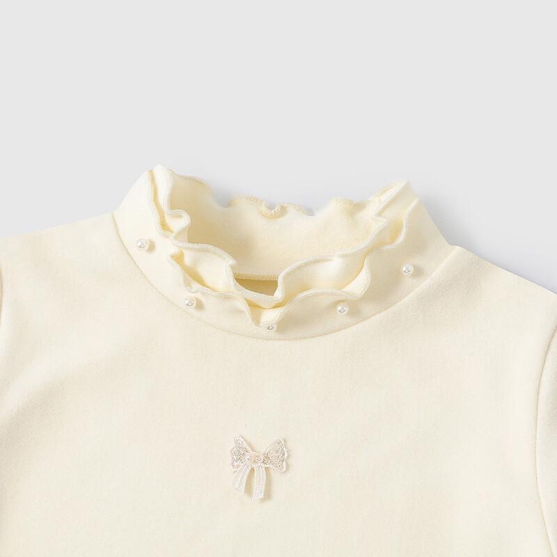 Girls' Thermal High-Neck Long Sleeve Shirt with Pearl Bow