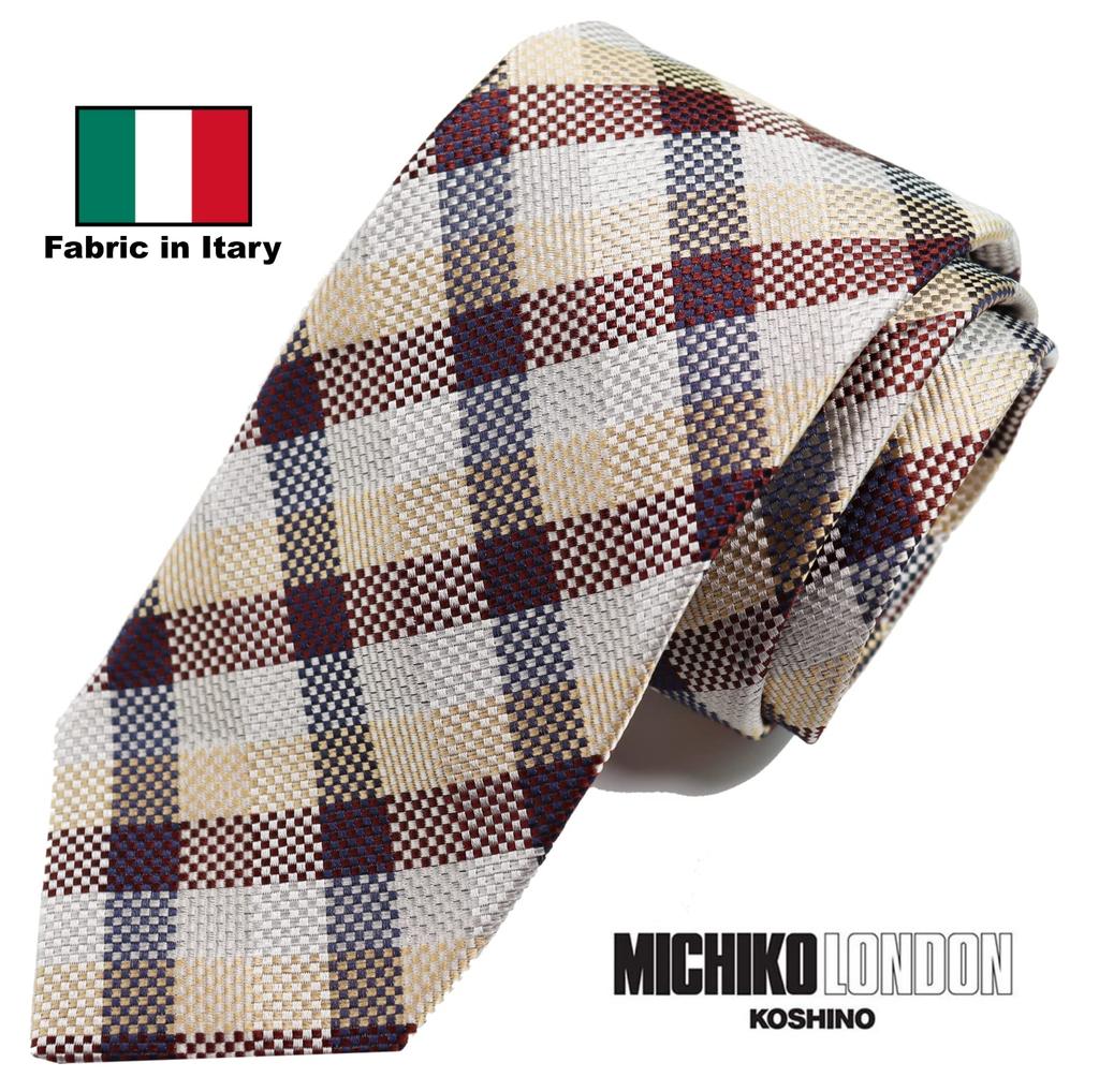[Michiko London] Italienischer Stoff, Hergestellt in Japan, Stoff in Italien Krawatte, Marke KOSHINO, Karomuster, 100% Seide, Geschenk, Präsent, Herren, Damen,