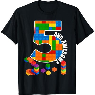 Building Blocks Bricks 5 Year Old Awesome Birthday Boy T-Shirt