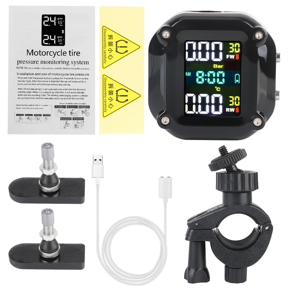 With 2 External Sensors Motor Tire Pressure Monitoring Alarm System Motorcycle TPMS Internal sensor Precise LCD Colorful Display Security Alarm System