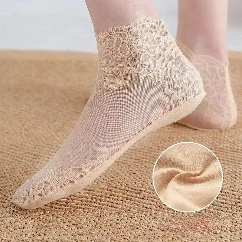 20 Paare Lolita Spitze Unsichtbare Damen Socken Sommer Dünne Sektion Hohl Mesh Spitze Blume Baumwollsohle Bequeme Atmungsaktive Socke