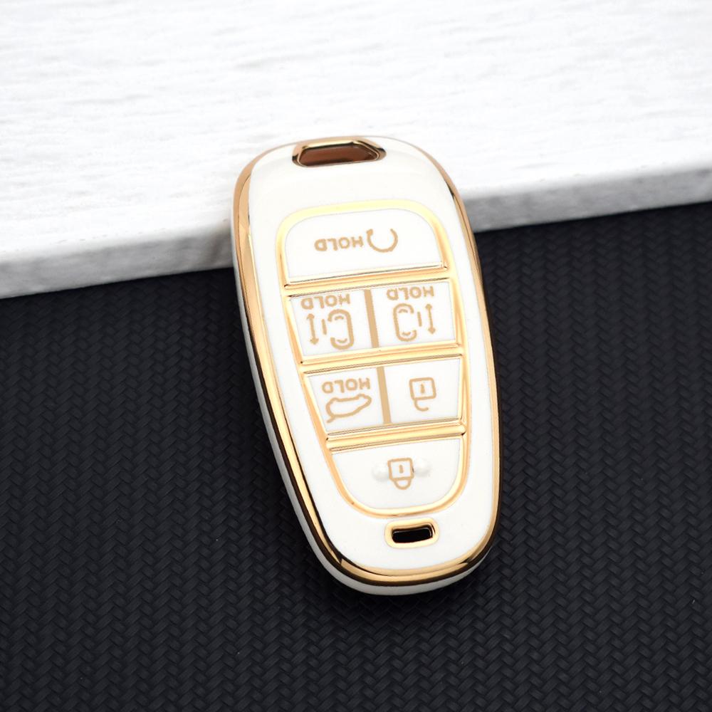 For Hyundai Santa Fe Tucson NEXO NX4 Ioniq 5 Atos Prime Solaris Auto 6 Buttons Car Key Case Cover Key Fob Holder Key Chain Parts