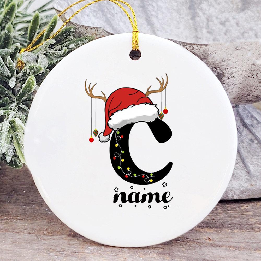 Baby's Christmas Ornament Personalized Initial with Name Ceramic Bauble Gift for Newborn Present for Baby Custom Xmas Decoration