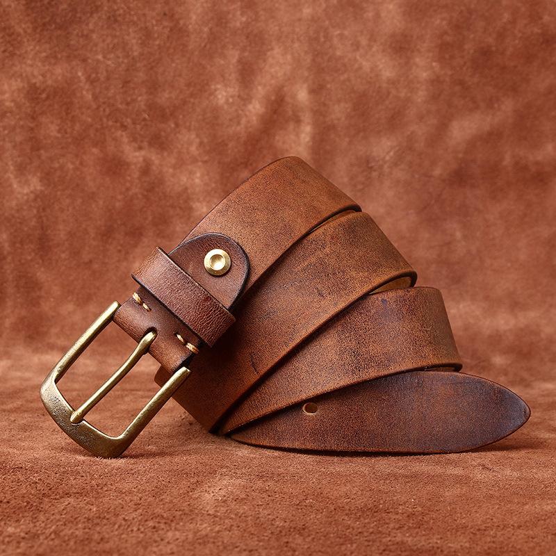 

Ремень мужской выцветший винтажный состаренный матовый из натуральной коровьей кожи ретро простой универсальный повседневный ремень для джинсов 130cm