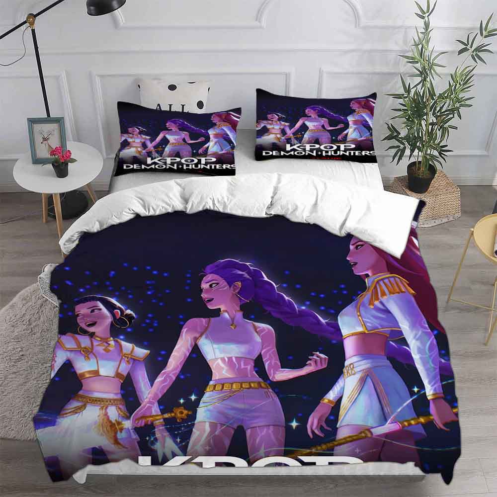 KPop Dämonenjäger Rumi Mira Zoe Bettwäschesets Steppdecke Quilt Bettbezug Bettdeckenbezug Kissenbezug 2-3-teilige Sets Kinder Erwachsenengröße