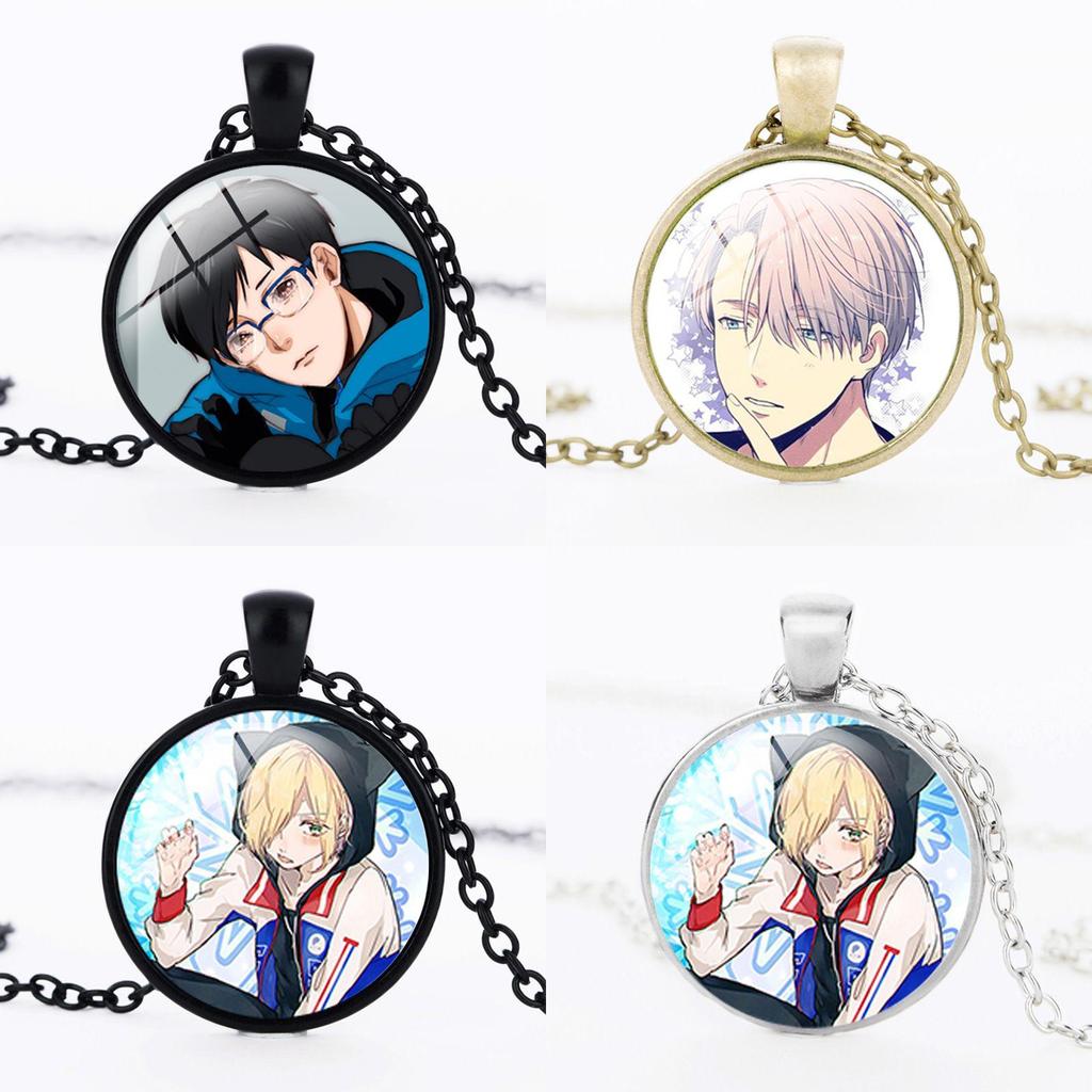 Round Acrylic Alloy Pendant Figure Pattern Necklace Unisex Chain