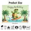 2D Tropical Beach Turtle Birthday Backdrop, Surf Themed Party Decor Banner