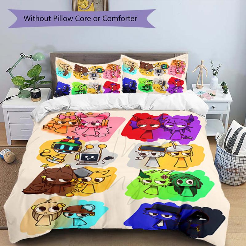3pcs Sprunki2 pattern bedding set duvet cover set includes duvet cover &pillowcases, perfect all season bedroom decoration & gift