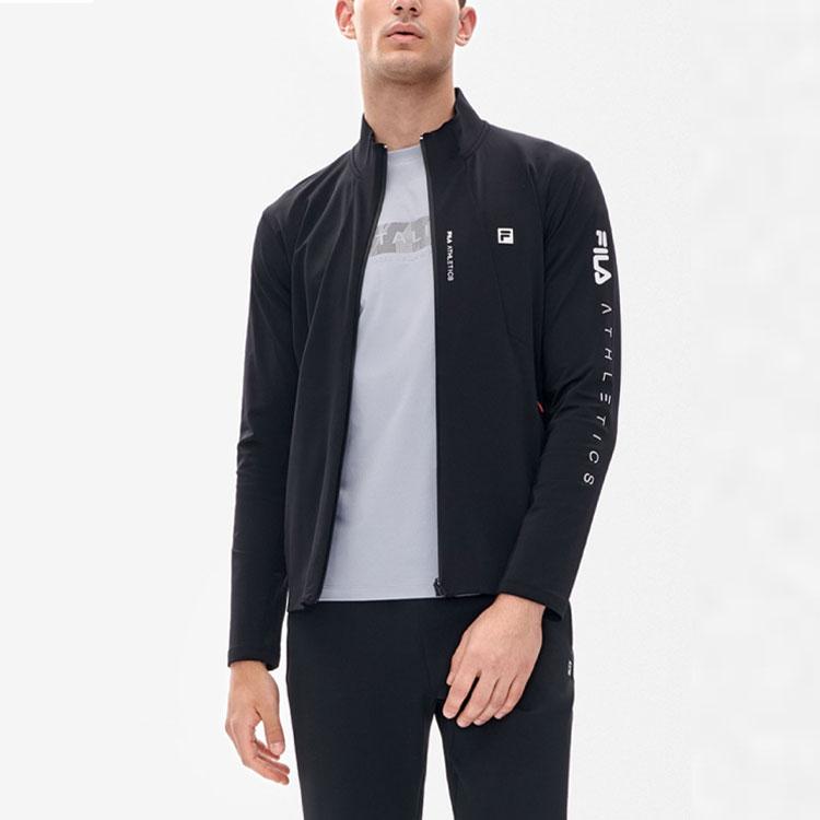 Fila Athletics Running Fitness Stand Collar Logo Knitted Long Sleeve Jacket Men Jacket Deep-Black A11M231501FBK
