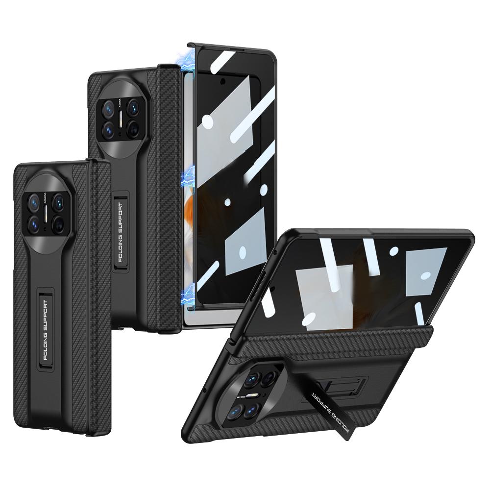 

GKK For Huawei Mate X3 5G Magnetic Matte Leather Coating PC Cover Hidden Kickstand Case with Anti-peep Glass Screen Film Grey