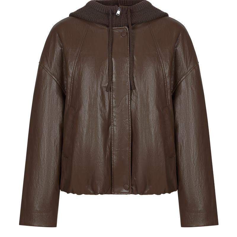 

JUZI Annaco Women s Faux Two-Piece Knit & PU Leather Duck Down Jacket S