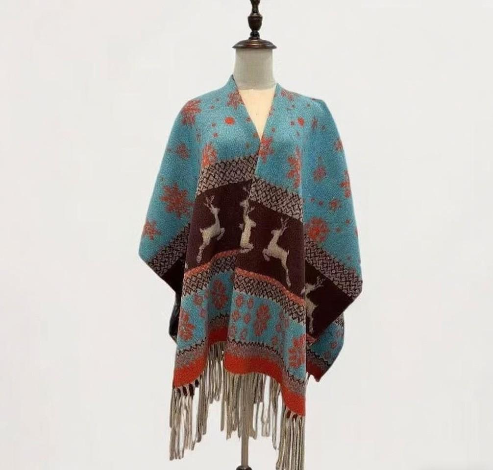 High-End Ink Painting Women's Autumn Winter Shawl Cloak - Warm Travel Cape Outerwear