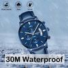 NIBOSI Watch Leather Strap Chronograph Waterproof Brand Analog Business Wristwatch Stylish Casual Big Face Watch Luxury Gift Blue Watch for Men Men's