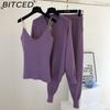 BITCED Women's Vest Knitted Jacket + Small Leg Elastic Pants Three-piece Set