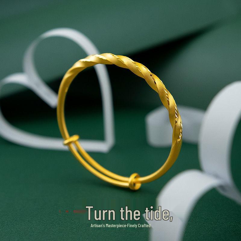 Vietnamese Sand Gold Frosted Twist Bangle: Brass Gold-Plated Push-Pull Style Women's Fashion Bracelet