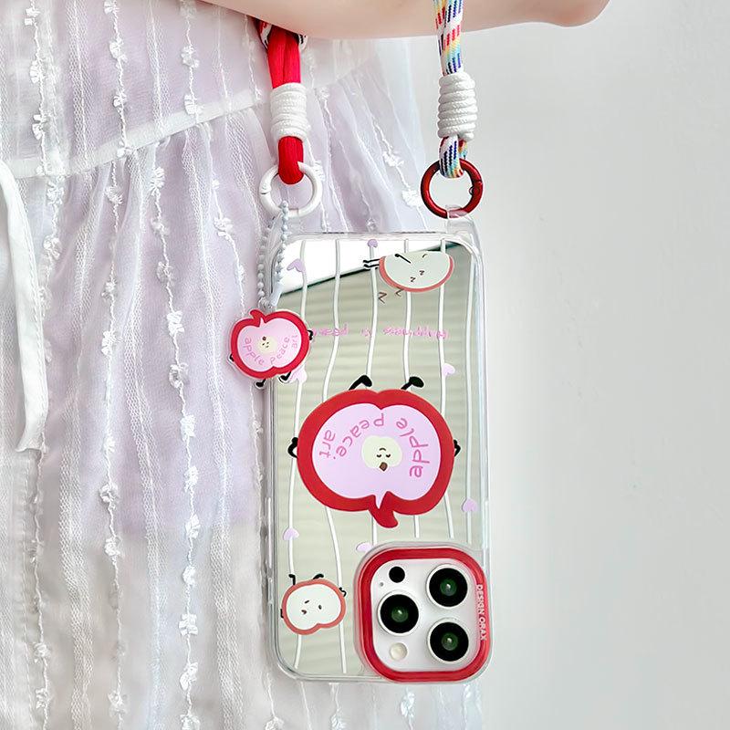 Zhitai iPhone 16 Pro Max Case for Apple 13/14/15 Pro with Cartoon Design and Mirror Lanyard