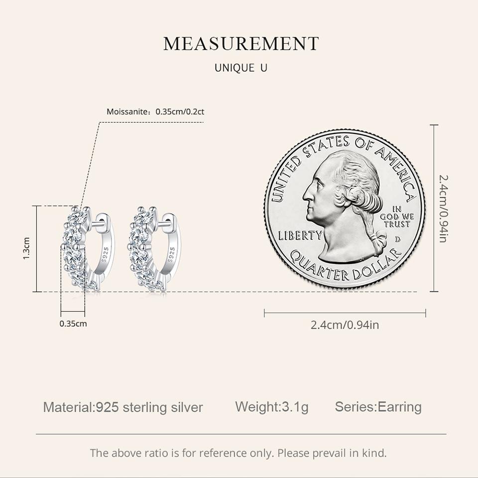 WOSTU 2.0 CT D Color VVS1 EX Moissanite 925 Silver Hoop Earrings 3.5mm Round Diamond Cut Platinum Plated Earrings