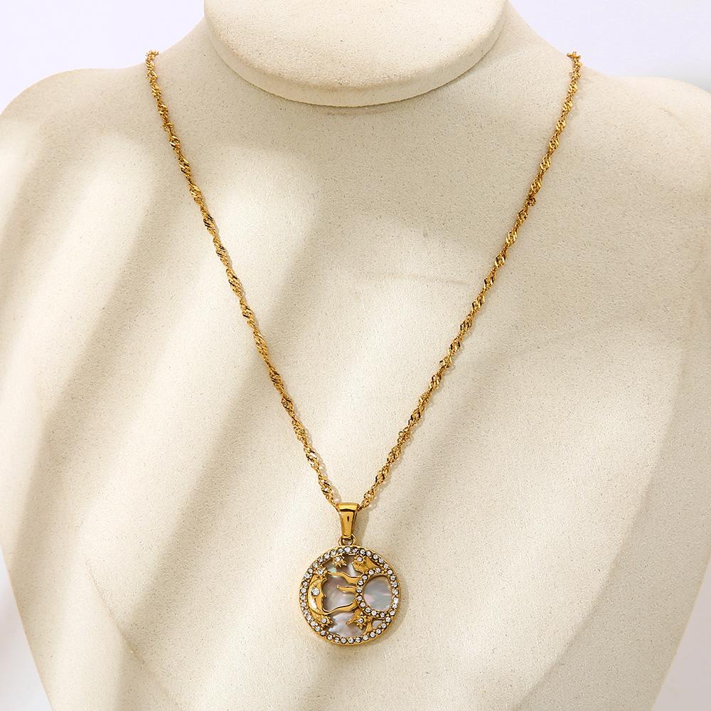 INS Personality Diamond-set Moon Sun Coin Pendant Necklace Plated 18K Gold Stainless Steel Design Sweater Chain
