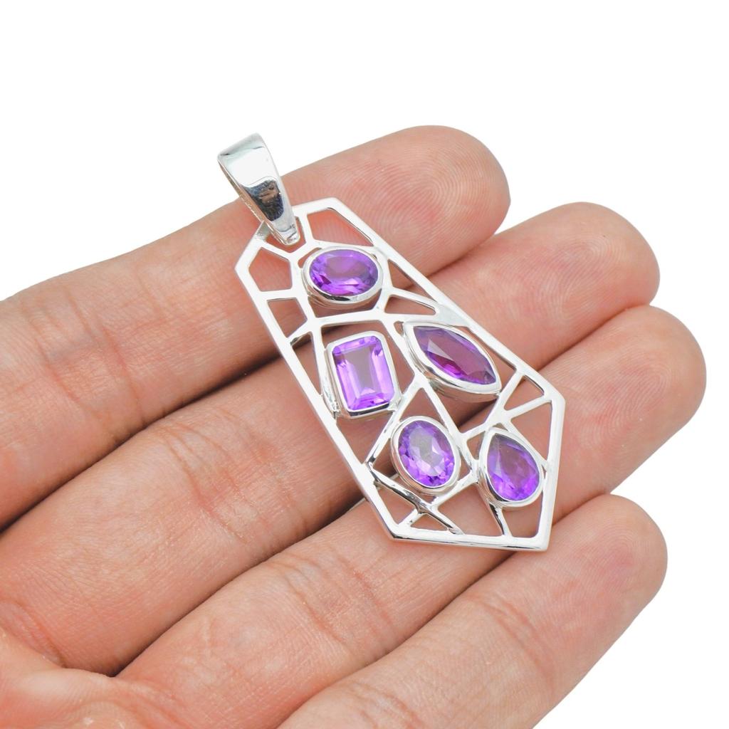 Amethyst Handmade Pendant for Her, 95 Silver Gemstone Jewelry Gift for Mom