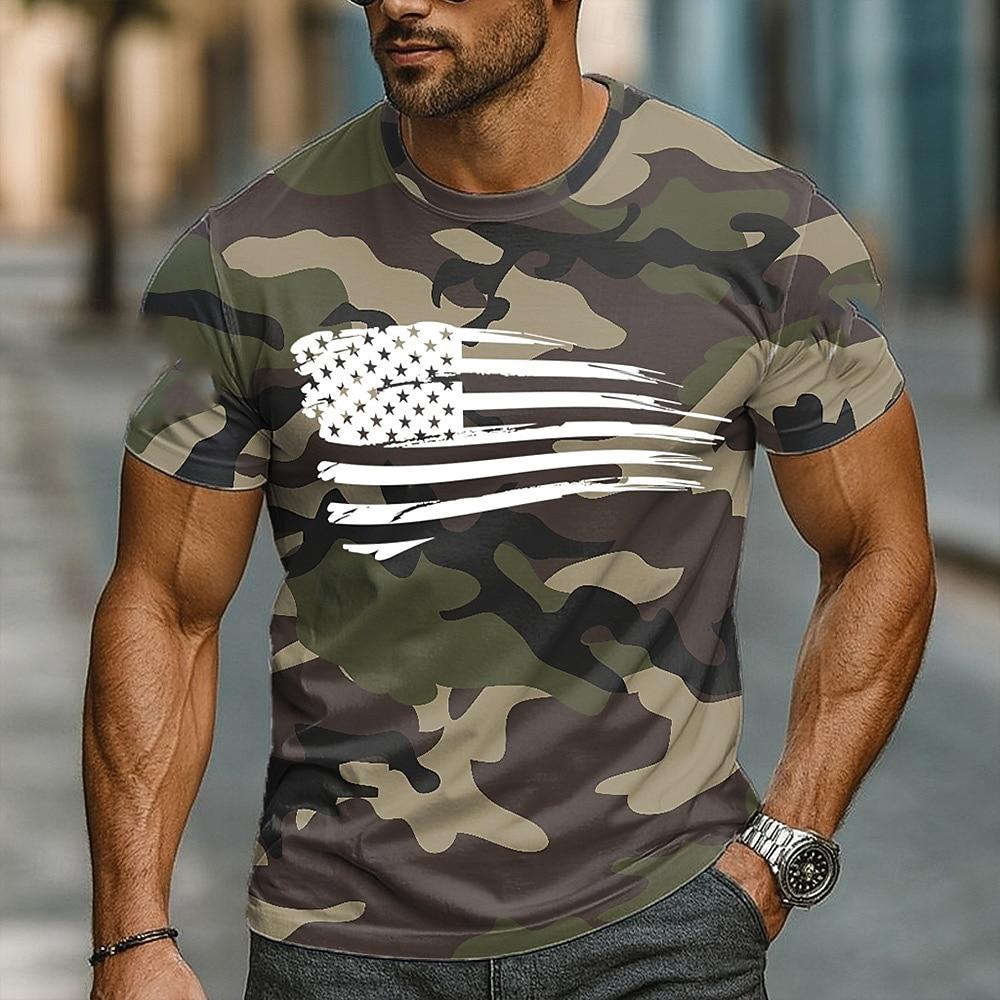 Men's Camo Camouflage 3D T-shirt Fashion Cool Veteran Sport T Shirt Casual Personality Outdoor Short Sleeve Tops Summer Clothing
